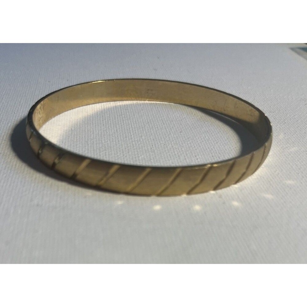 Monet Signed Etched Textured Gold Tone Bangle Bracelet 2.5" Vintage